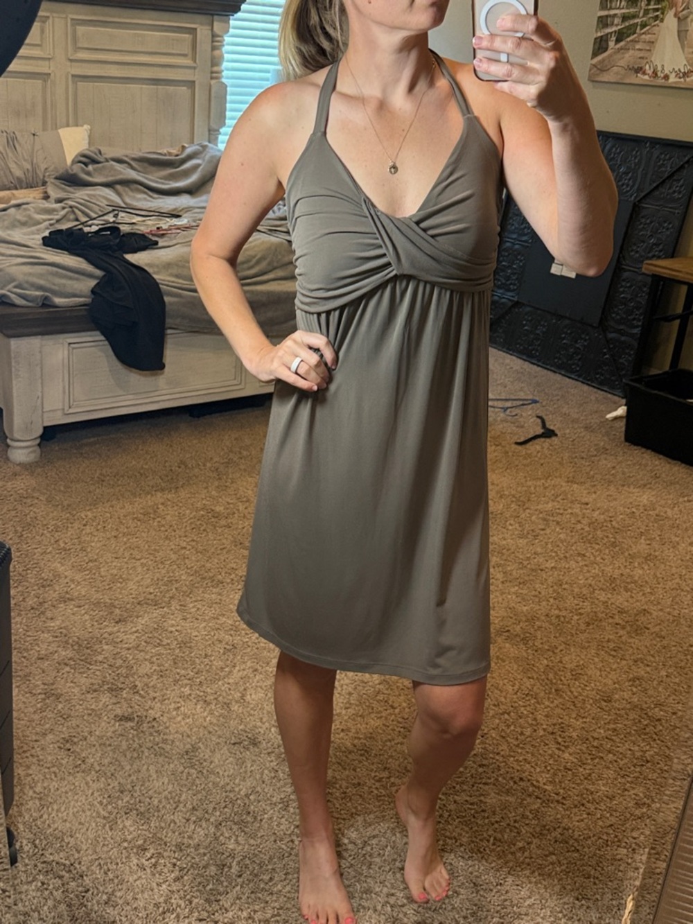 Tommy Bahama Olive Halter Twist Mini Dress